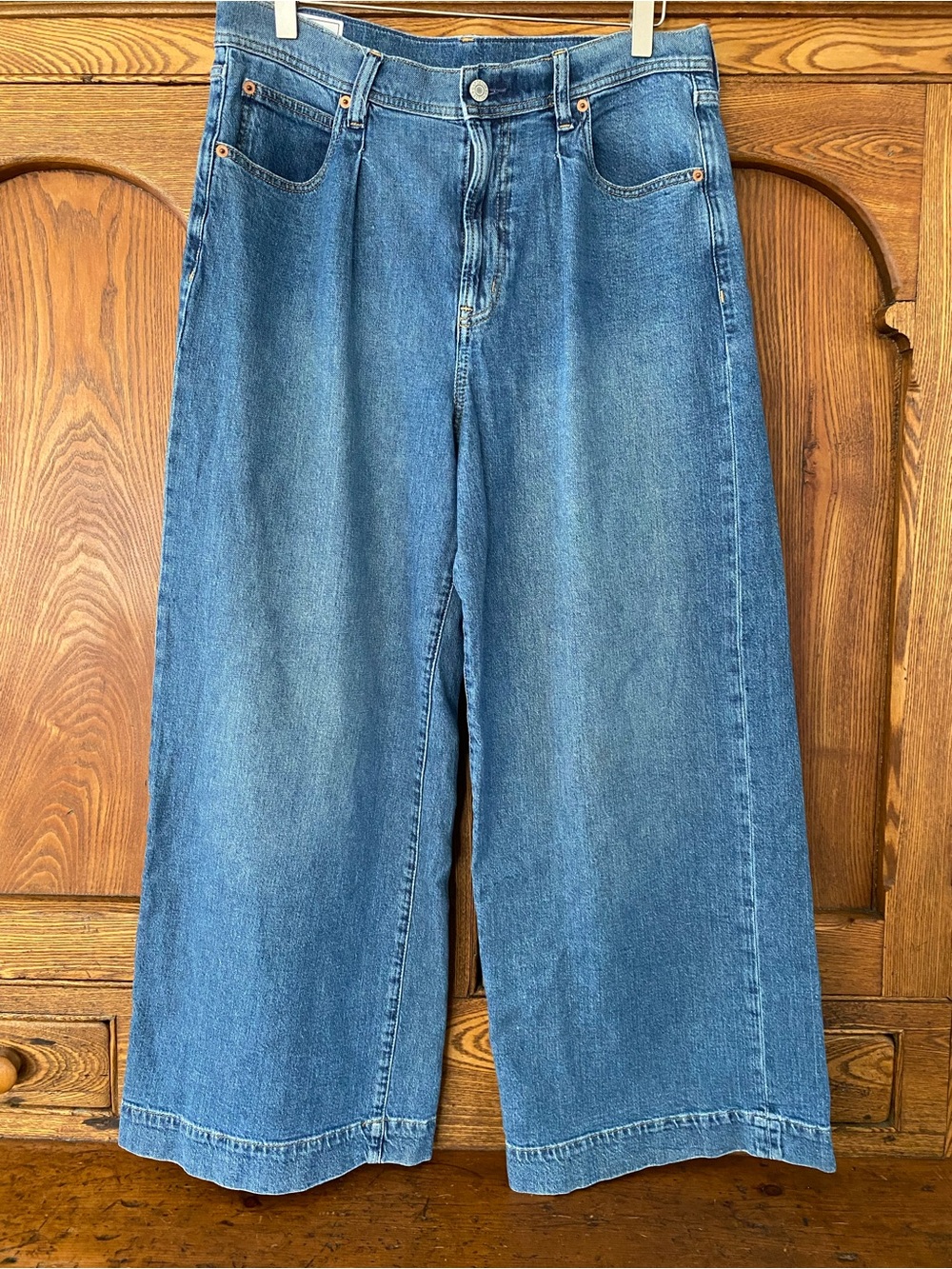GAP high ride wide leg denim trouser jeans 8 29 R front pleats medium wash blue